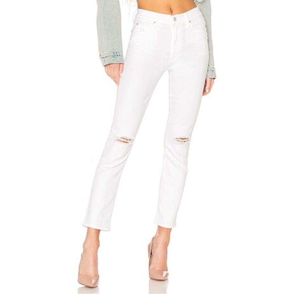 Mother High Waisted Rascal Distressed Straight Leg Ankle Jeans